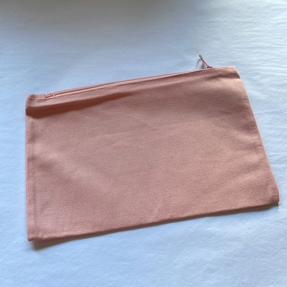 Pink cosmetic makeup bag zipper closure lightweight canvas but‎ first mak…